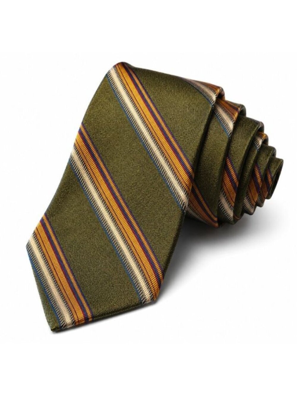 Roundtree & Yorke Vintage Silk Tie Ivy Prep Olive Green Striped Handmade USA